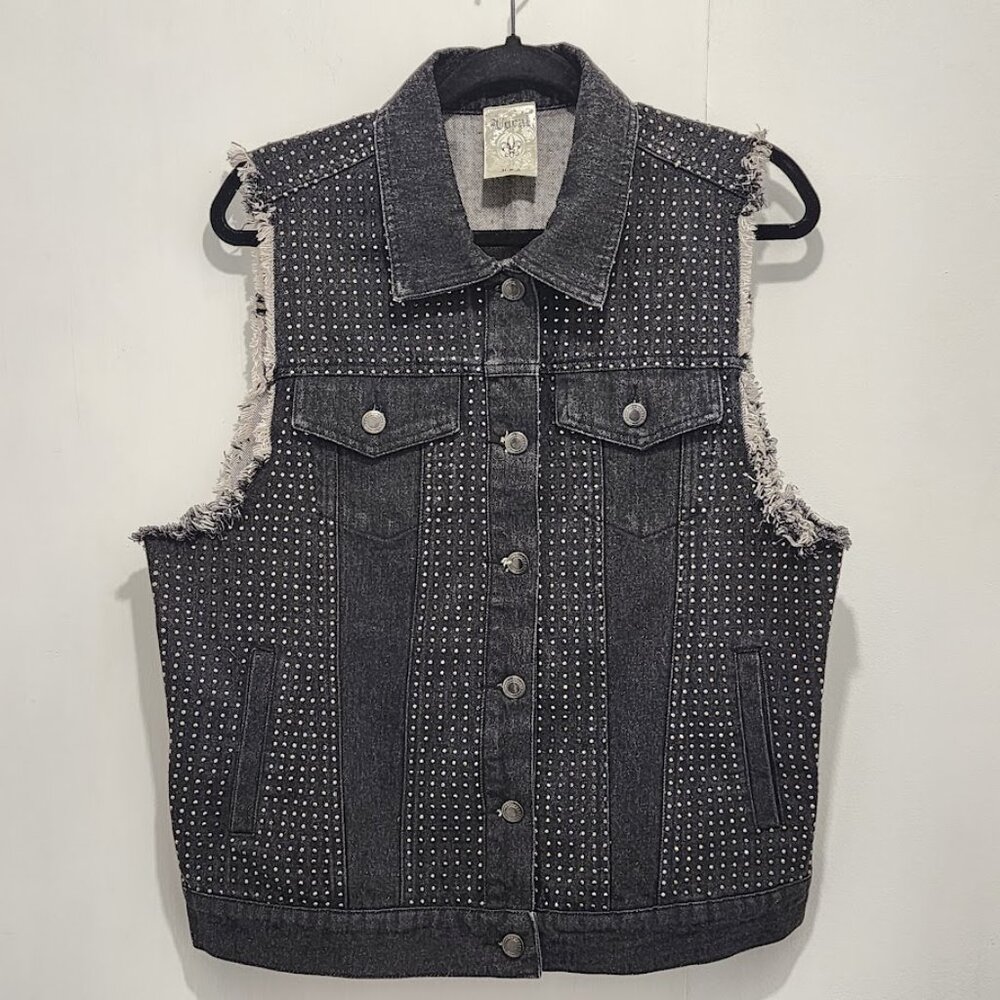 Vocal Dark Wash Denim Vest Rhinestone Studded‎ Women's Size L
